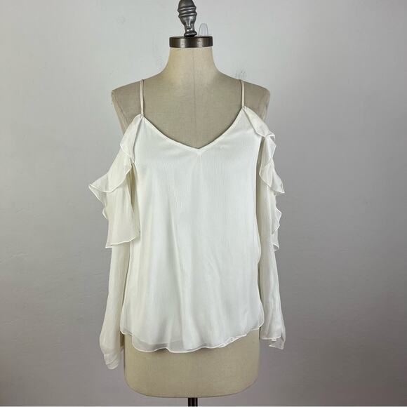Haute Hippie Starshine Silk Cold-Shoulder Blouse in White XS - Picture 2 of 12
